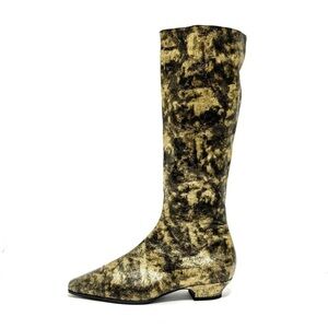 Chanel Gold Laminated Chevre Leather High Boots Size 8/38